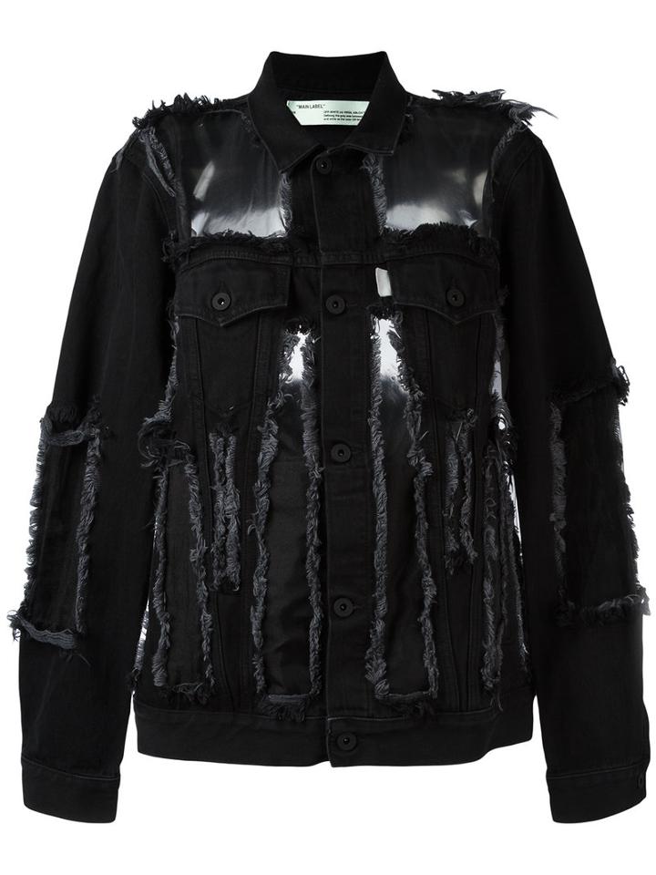 Off-white Distressed Denim Jacket, Size: Xs, Black, Cotton/polyester