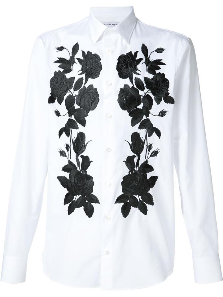 Alexander Mcqueen Floral Embroidered Shirt, Men's, Size: 16 1/2, White, Cotton