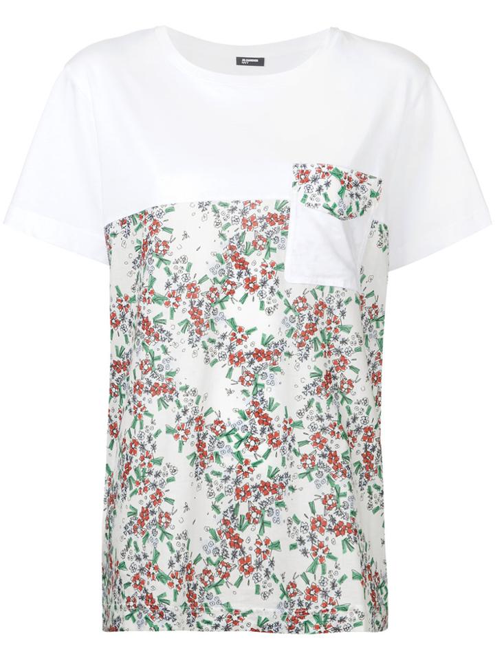 Jil Sander Navy Blocked Floral T-shirt - White