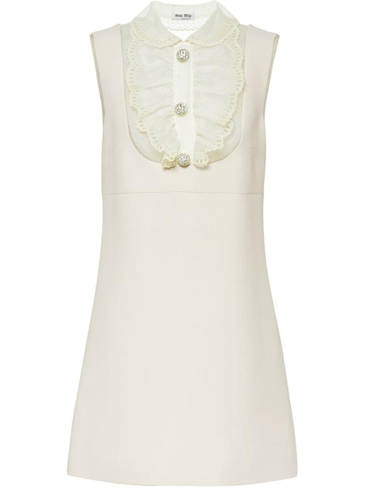 Miu Miu Ruffled Neck Mini Dress - Neutrals