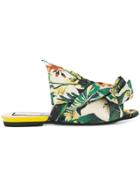 No21 Floral Abstract Bow Mules - Green