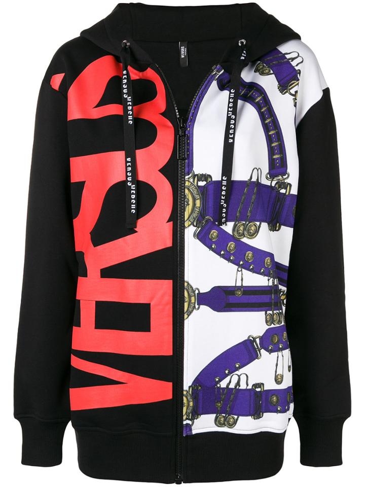 Versus Logo Colour-block Hoodie - Black