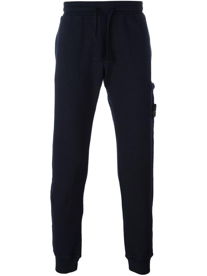 Stone Island Logo Patch Track Pants, Men's, Size: Medium, Blue, Cotton