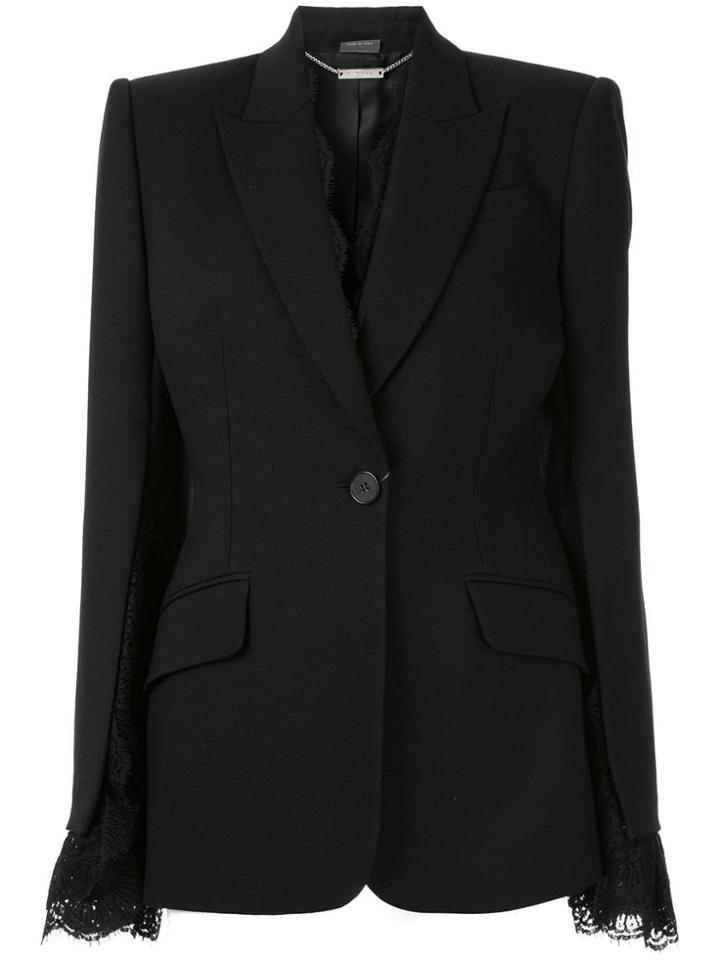 Alexander Mcqueen Lace Slash Sleeve Blazer - Black