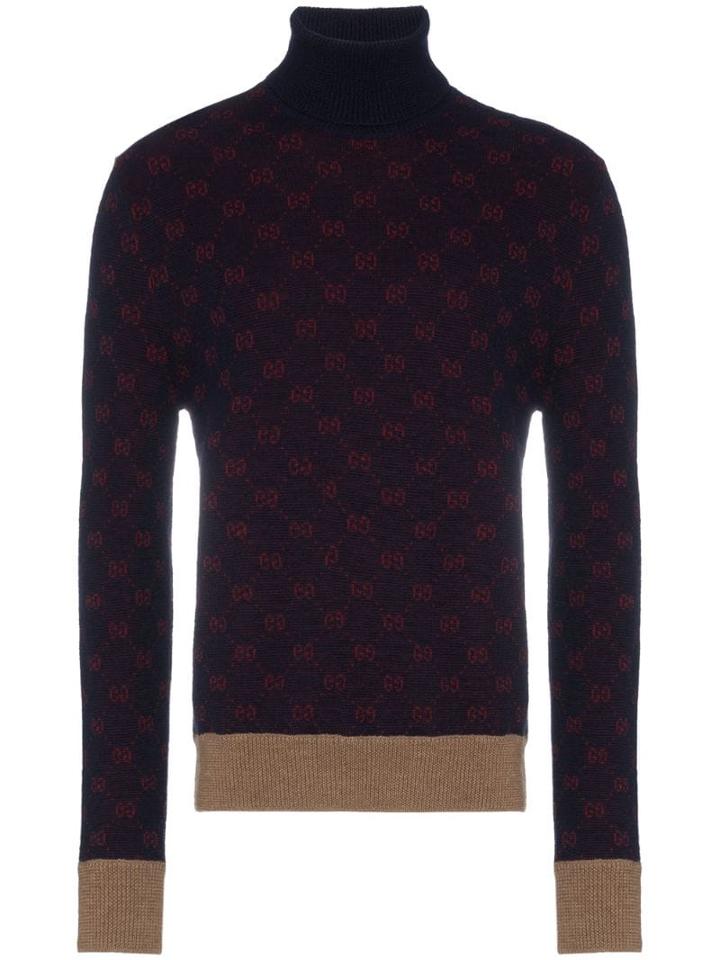 Gucci Gg Logo Turtleneck Knit Sweater - Blue