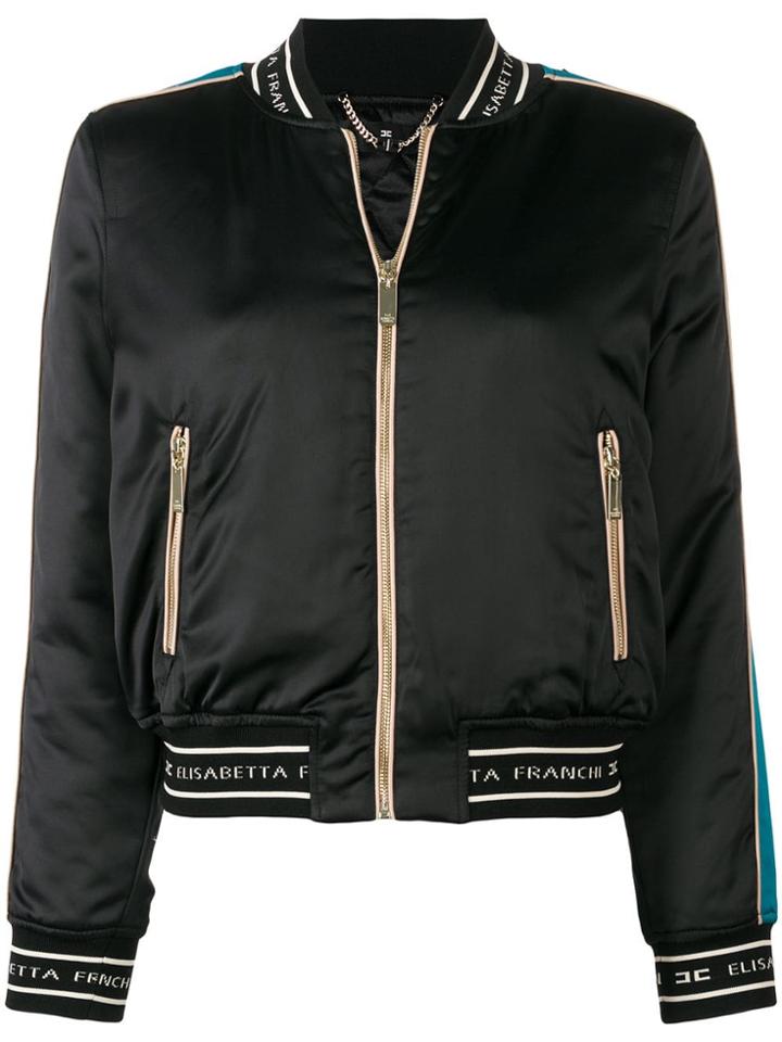 Elisabetta Franchi Sequin Embroidered Back Bomber Jacket - Black