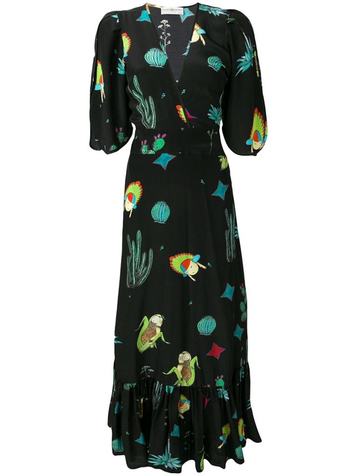 Jessie Western Long Wrap Dress - Black