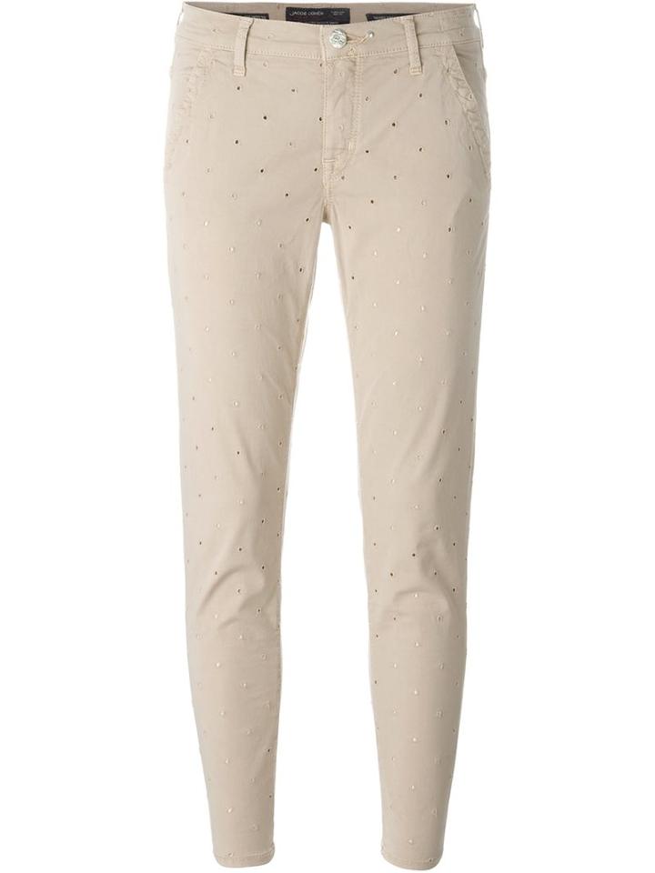 Jacob Cohen Eyelet Pattern Slim Fit Cropped Trousers, Women's, Size: 30, Nude/neutrals, Cotton/spandex/elastane