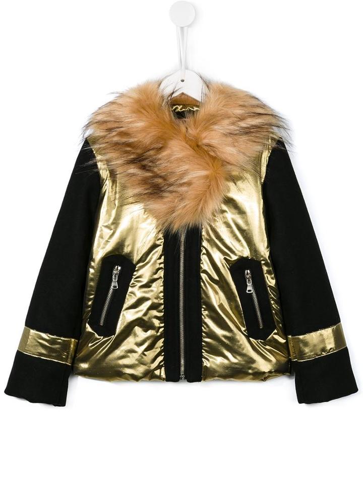 No21 Kids Faux Fur Collar Jacket, Girl's, Size: 12 Yrs, Black