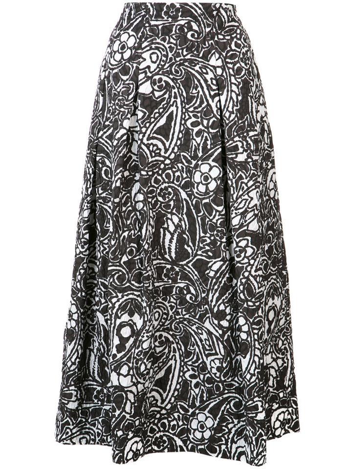 Oscar De La Renta Paisley Midi Skirt, Women's, Size: 4, Black, Silk/polyester/nylon