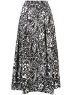 Oscar De La Renta Paisley Midi Skirt, Women's, Size: 4, Black, Silk/polyester/nylon