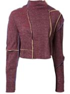 Eckhaus Latta Paneled Longsleeved Crop Top, Women's, Size: Medium, Red, Cotton/polyester