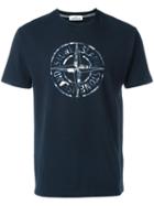 Stone Island Compass Print T-shirt, Men's, Size: Medium, Blue, Cotton