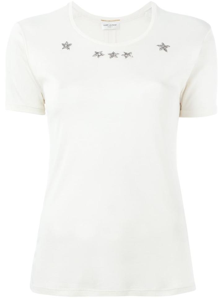 Saint Laurent Beaded Star T-shirt, Women's, Size: M, Nude/neutrals, Silk/metallic Fibre