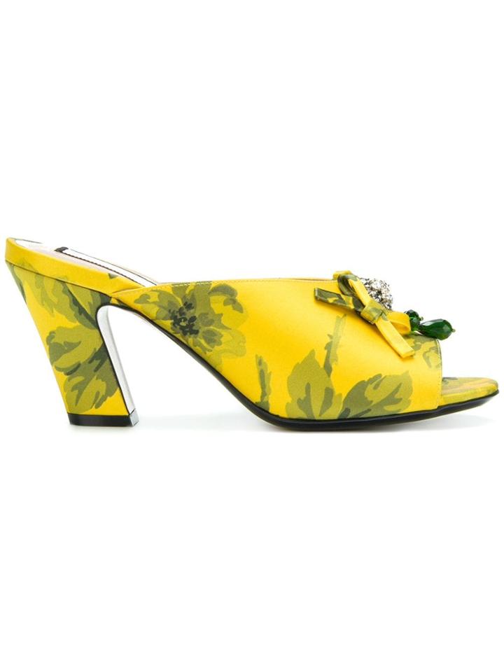 No21 Floral Print Embellished Mules - Yellow