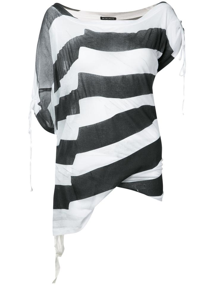 Ann Demeulemeester - Striped Draped Jersey T-shirt - Women - Rayon - 38, Black, Rayon