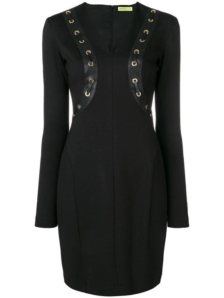 Versace Jeans V-neck Fitted Dress - Black