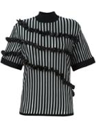 Opening Ceremony Striped Embellished Blouse, Women's, Size: Small, Black, Nylon/polyester/spandex/elastane/merino