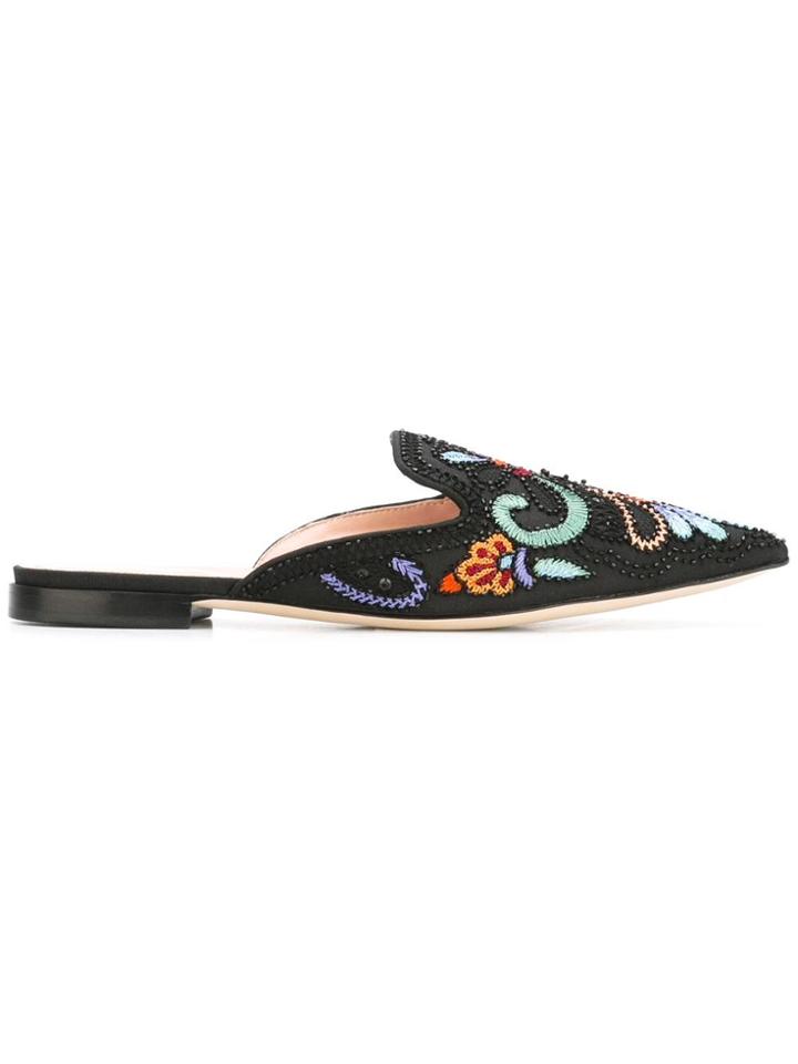 Alberta Ferretti Embroidered Mules - Black