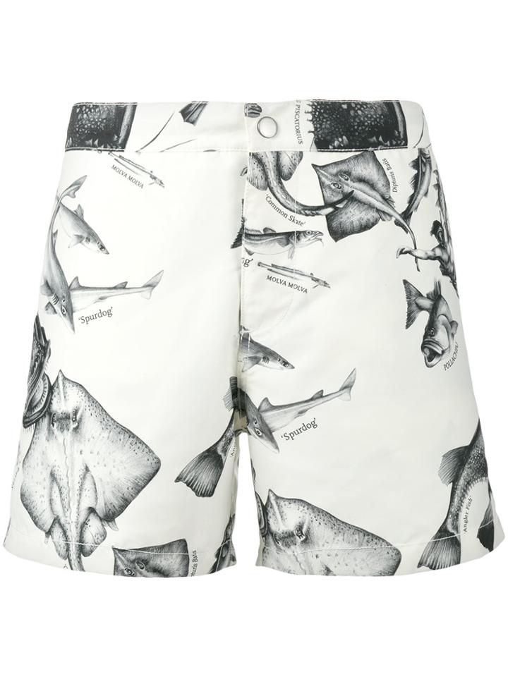 Riz Fish Print Buckler Swim Shorts - Nude & Neutrals