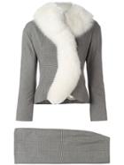 Christian Dior Vintage Houndstooth Fox Fur Skirt Suit - Black