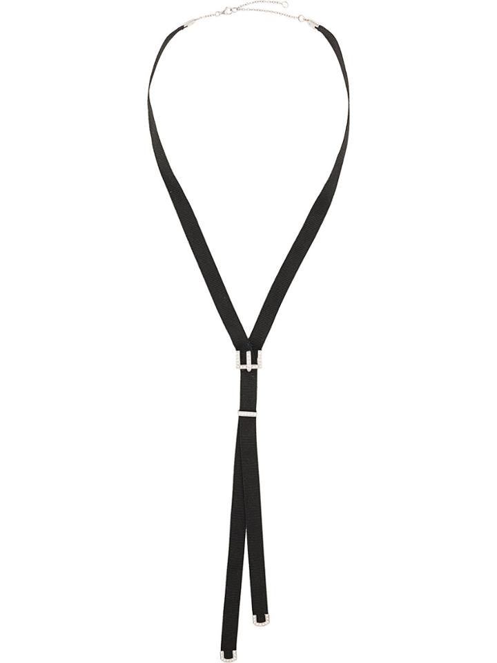 Simonetta Bianchini Diamond Embellished Buckle Tie Necklace - Black