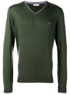 Sun 68 Slim-fit Logo V-neck Sweater - Green