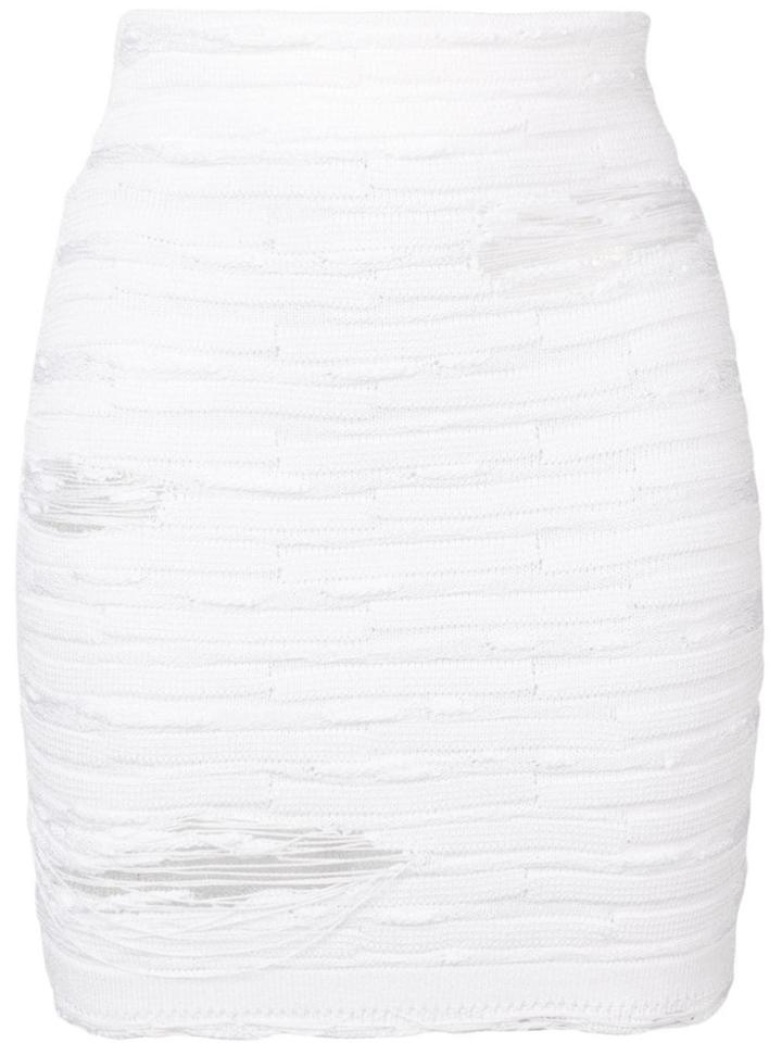 Balmain Distressed Knit Skirt - White