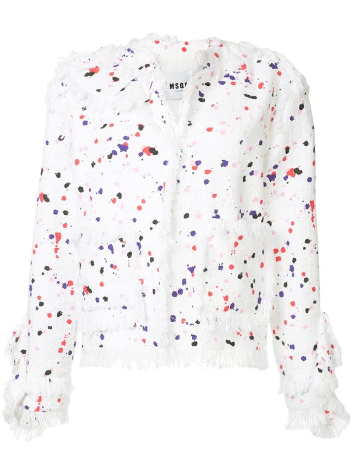 Msgm Fringed Print Jacket - White