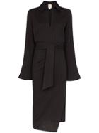 Usisi Margherita Pinstriped Wrap Midi Dress - Black