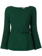P.a.r.o.s.h. - Flared Sleeves Belted Blouse - Women - Polyamide/spandex/elastane/wool - M, Green, Polyamide/spandex/elastane/wool
