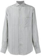 Loro Piana Alain Striped Shirt, Men's, Size: Small, White, Silk