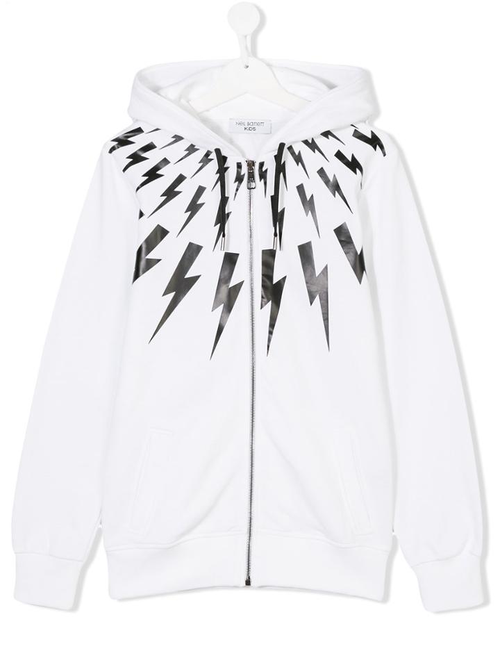 Neil Barrett Kids Teen Lightning Bolt Print Zip Hoodie - White
