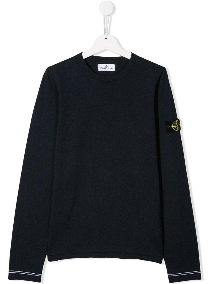 Stone Island Junior Knitted Logo Patch Jumper - Blue