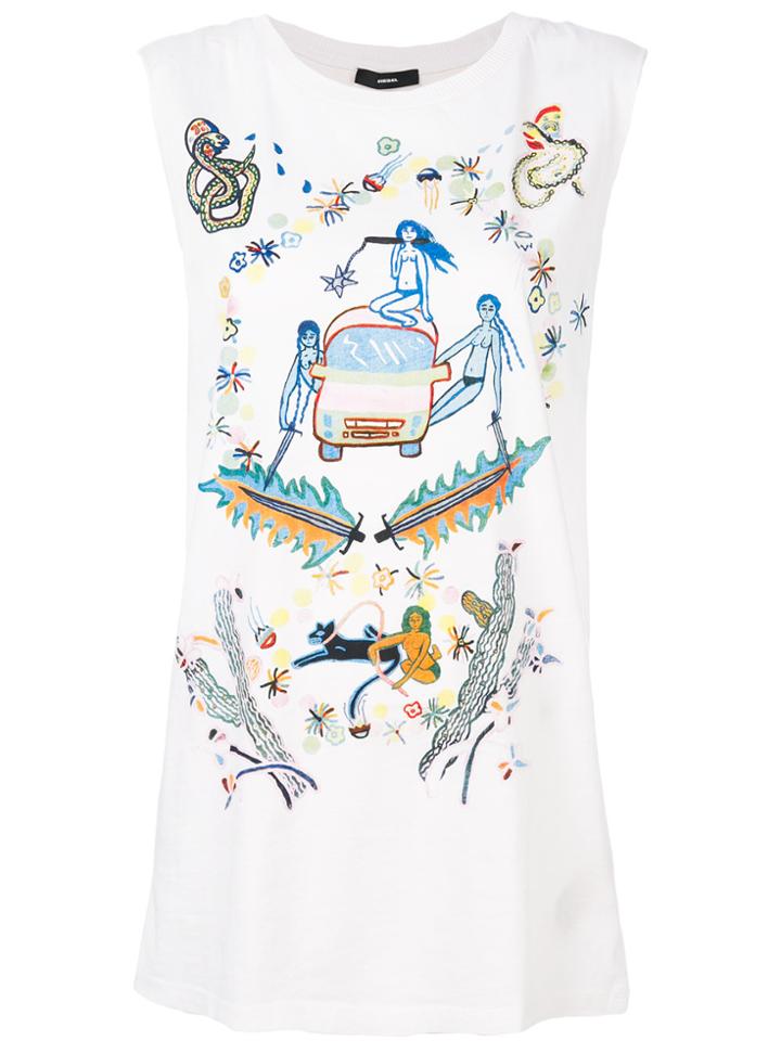 Diesel Long Printed Tank - White