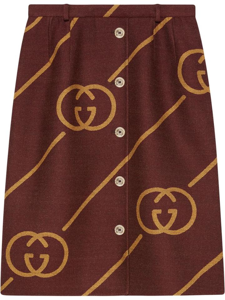 Gucci Reversible Wool Skirt With Interlocking G - Red