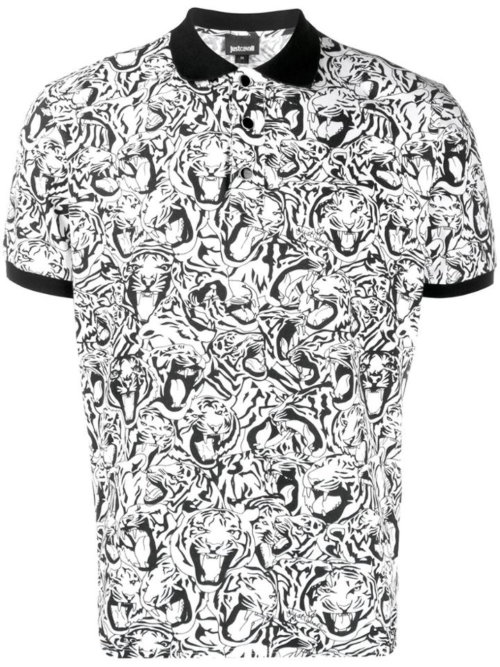 Just Cavalli Tiger Print Polo Shirt - White