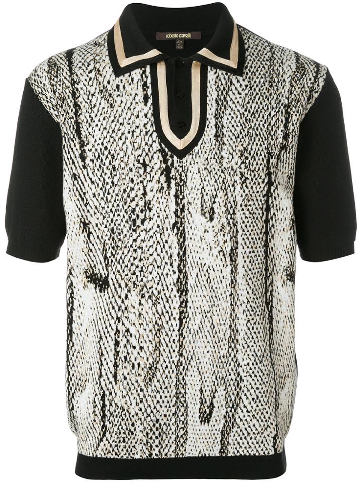 Roberto Cavalli Snake Print Polo Shirt - Black