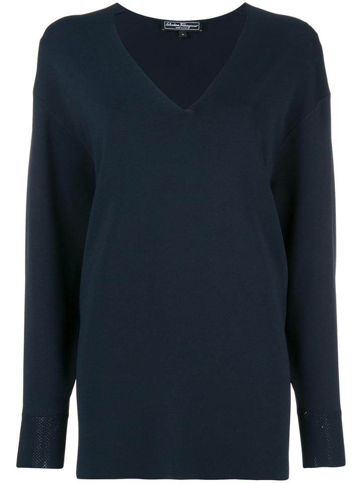 Salvatore Ferragamo Slouchy V-neck Sweater - Blue