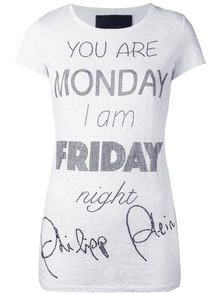 Philipp Plein Slogan Print T-shirt, Women's, Size: Small, White, Cotton/polyester
