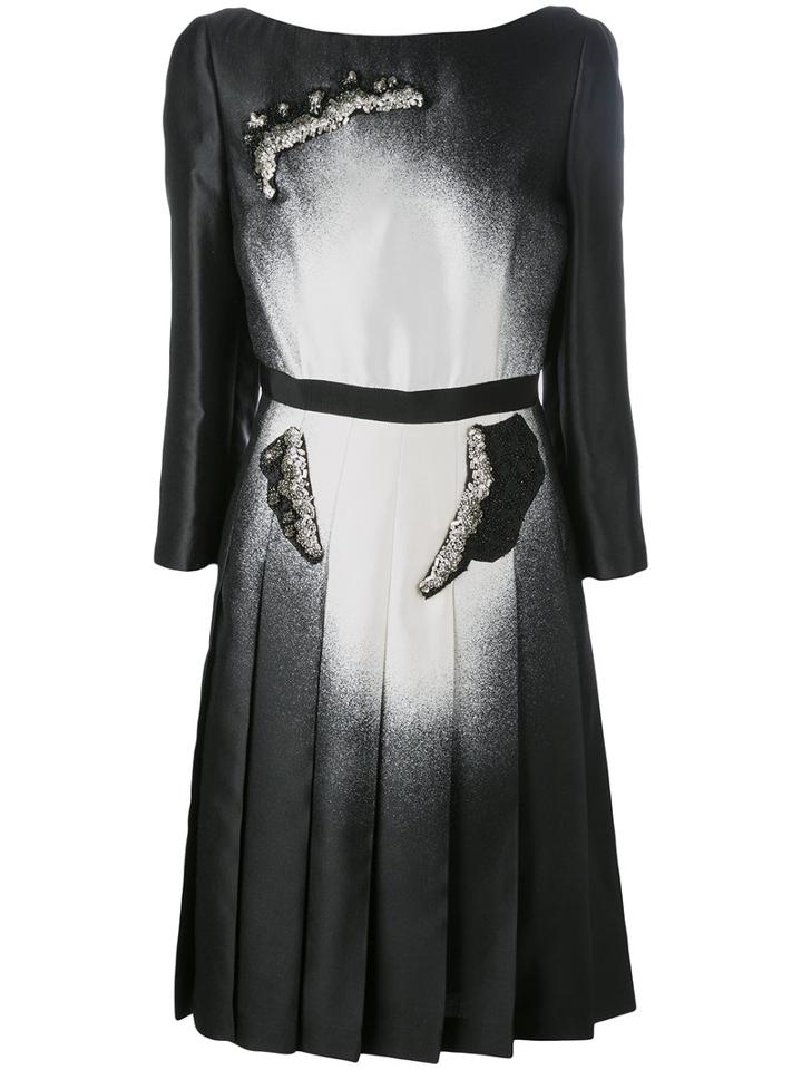 Prada Embellished Spray-effect Dress, Women's, Size: 42, Black, Silk/viscose/wool/glass
