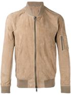 Desa Collection Leather Bomber Jacket - Brown