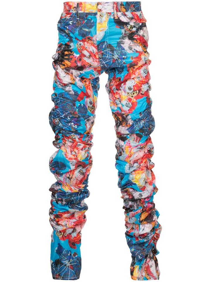 Comme Des Garçons Vintage Twisted Leg Print Pants With White Zip -