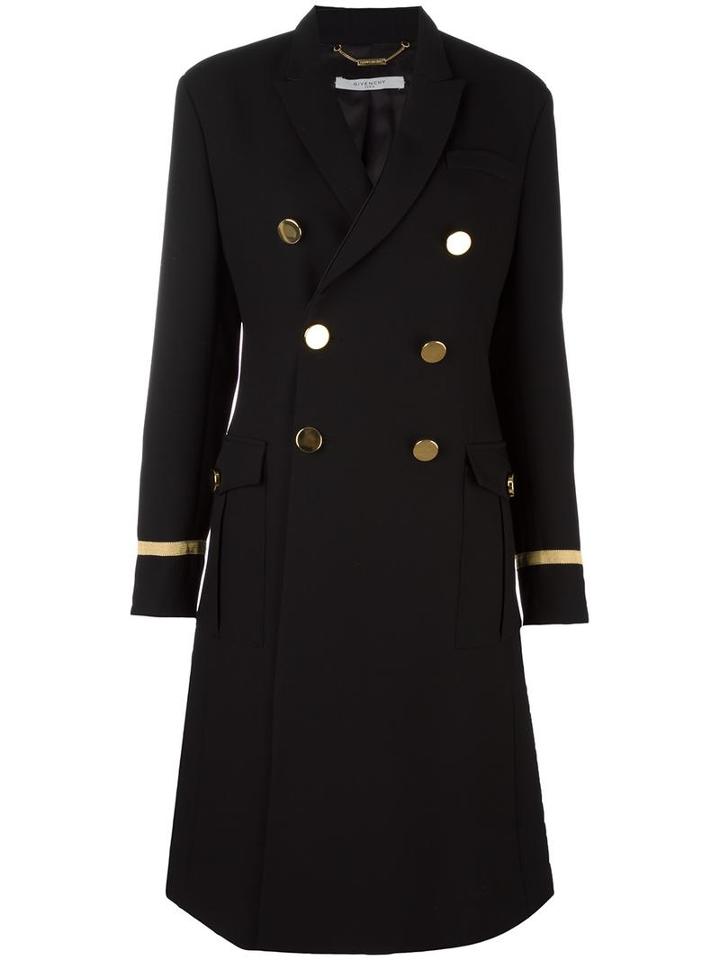 Givenchy Military Style Long Coat, Women's, Size: 36, Black, Viscose/wool