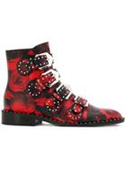 Givenchy Rose Print Buckled Boots - Red