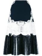 Jonathan Simkhai Lace Panel Pleated Skirt, Women's, Size: 8, Blue, Spandex/elastane/acetate/viscose/polyamide