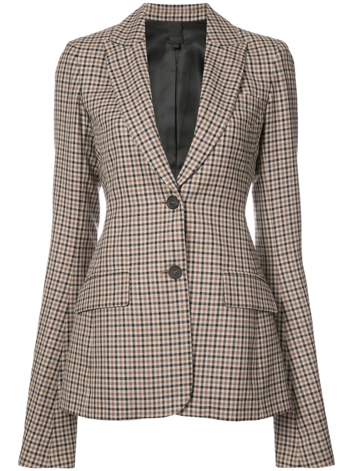 Vera Wang Ruffle Sleeve Checked Blazer - Brown