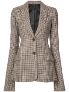 Vera Wang Ruffle Sleeve Checked Blazer - Brown