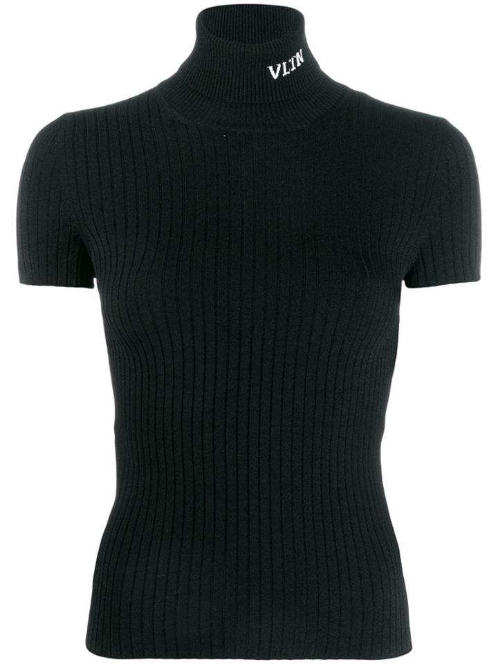 Valentino Ribbed Polo Neck Top - Black