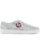 Miu Miu Patch Embroidered Glittered Sneakers - Grey
